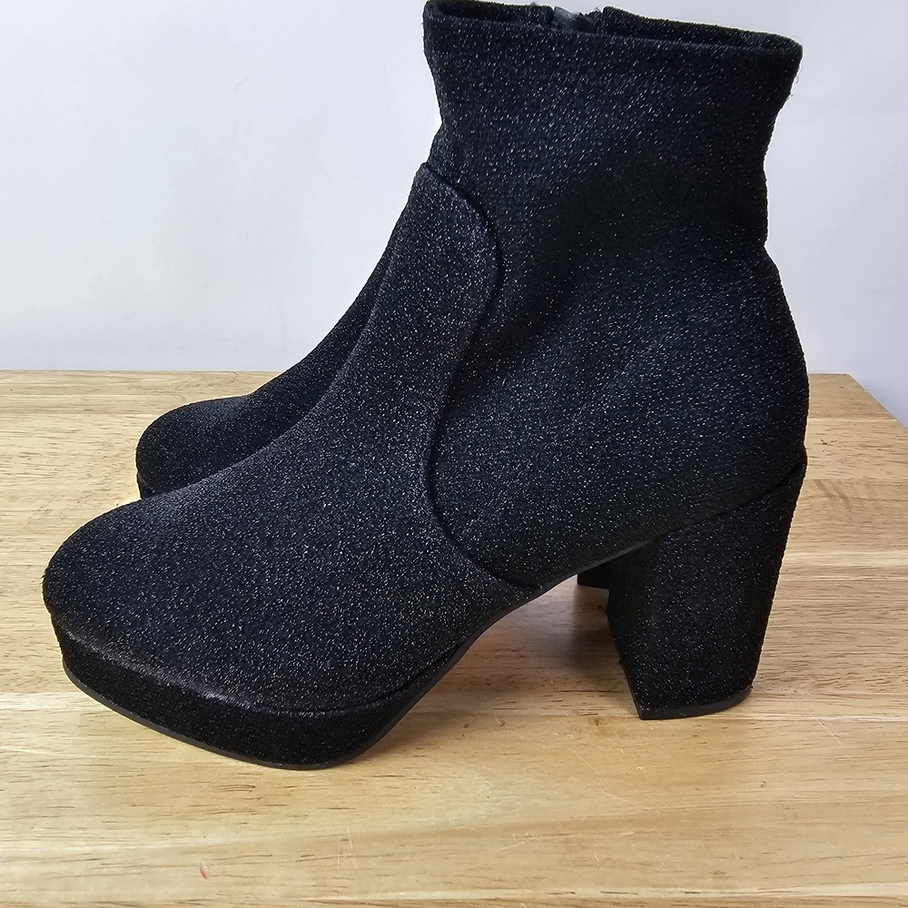 Mari‎ A. Gitsie Womens Size 7 Black Glitter Fabric Platform Ankle Booties Boots